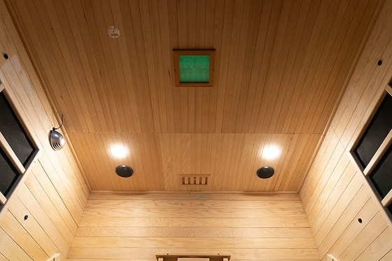Σματμάκ 1350W Άπω υπέρυθρη σάουνα LED ξύλινο χρώμα Power Sauna με διαφανές θραυσμένο γυαλί
