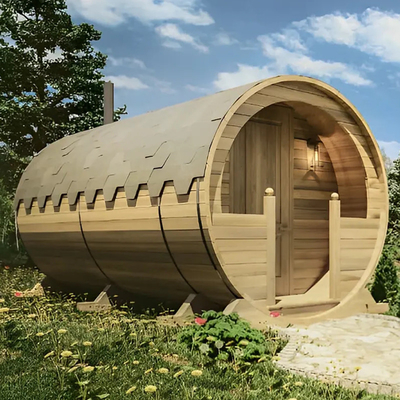 Καναδικό ξύλο Hemlock / Red Cedar βαρέλι Παραδοσιακό sauna για εξωτερικούς χώρους